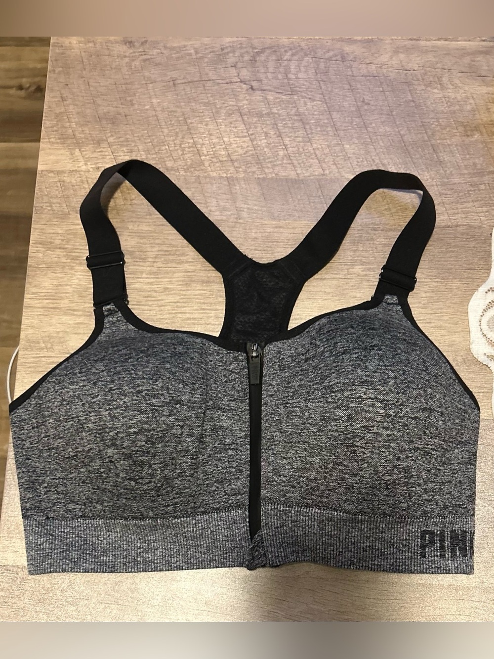 PINK Victoria's Secret Gray Front-Zip Racerback Sports Bra